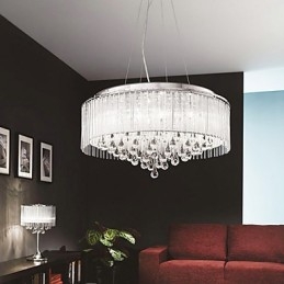 Modern Contemporary Drum Crystal Chrome Pendant Light