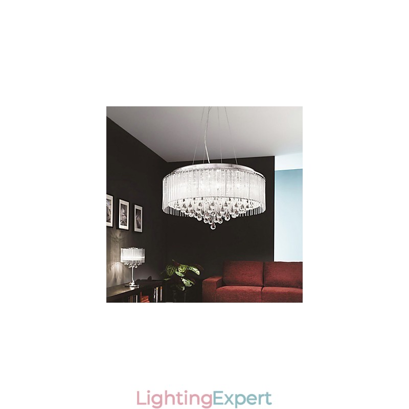 Modern Contemporary Drum Crystal Chrome Pendant Light