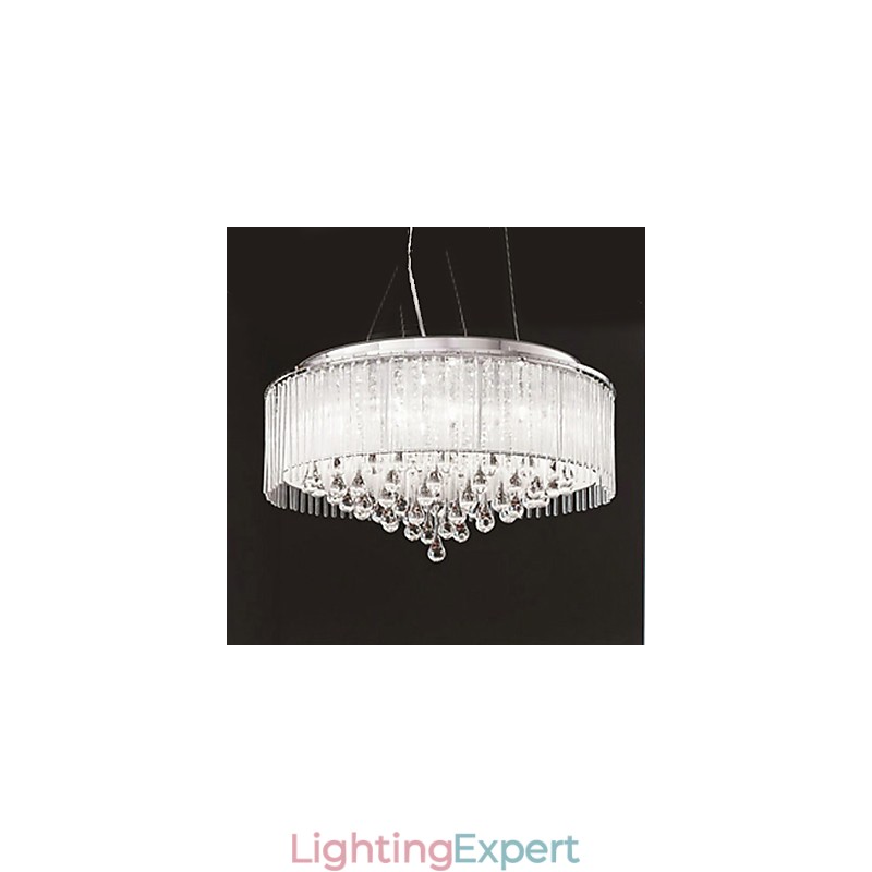 Modern Contemporary Drum Crystal Chrome Pendant Light