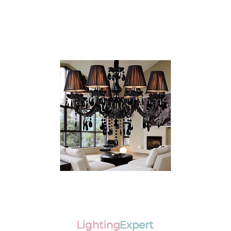 Chandelier Luxury Modern Black Crystal Living 8 Lights