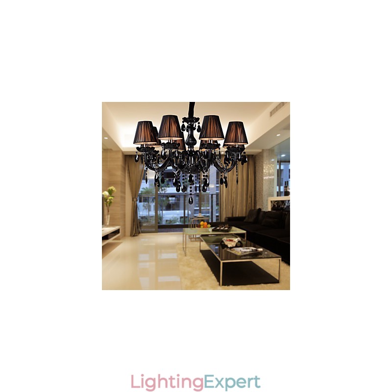 Chandelier Luxury Modern Black Crystal Living 8 Lights