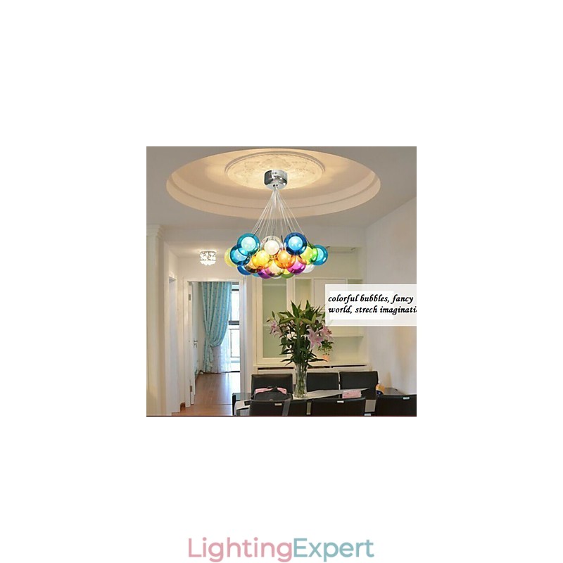 Modern Bubble Globe Colored Glass Pendant Light with 19 Lights
