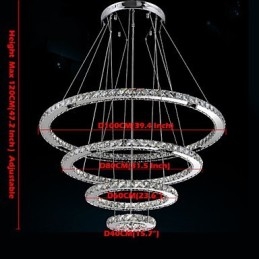 Modern Pendant Light Clear Crystal Ceiling Chandelier Lighting Lamp with D100CM+D80CM+D60CM+D40CM