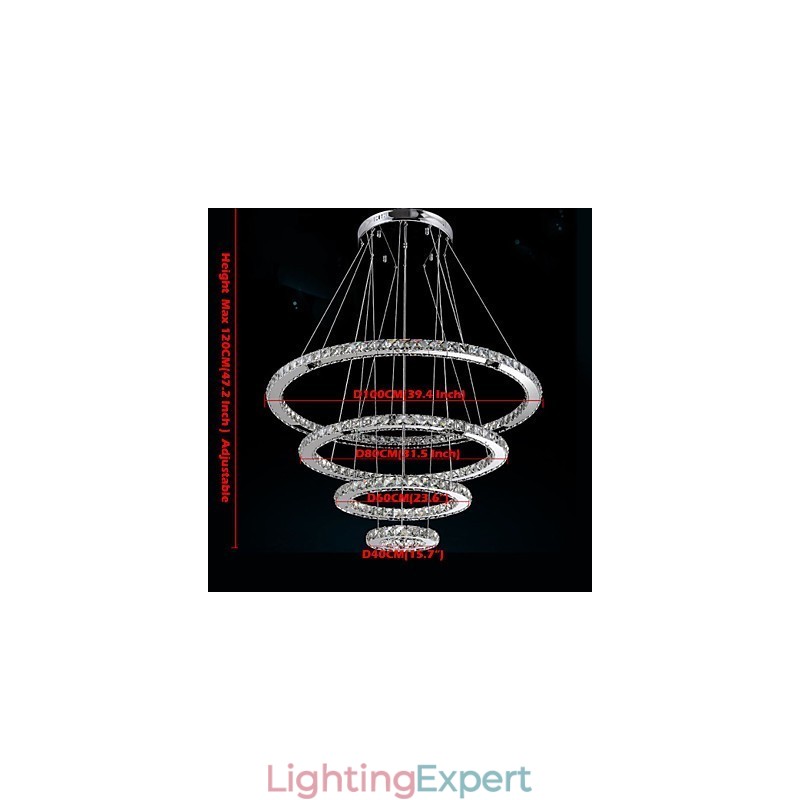 Modern Pendant Light Clear Crystal Ceiling Chandelier Lighting Lamp with D100CM+D80CM+D60CM+D40CM