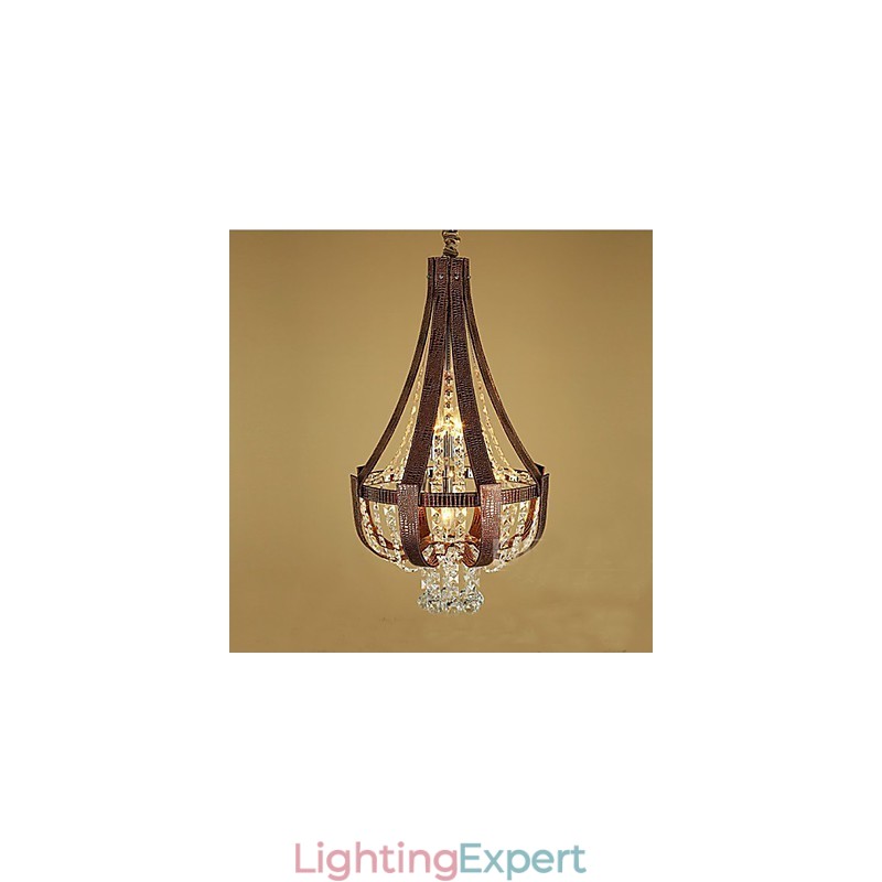 Post Modern Luxury Leather Crystal Creative Lron Chandelier