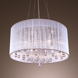 Modern Contemporary Drum Crystal Electroplated Metal Pendant Light