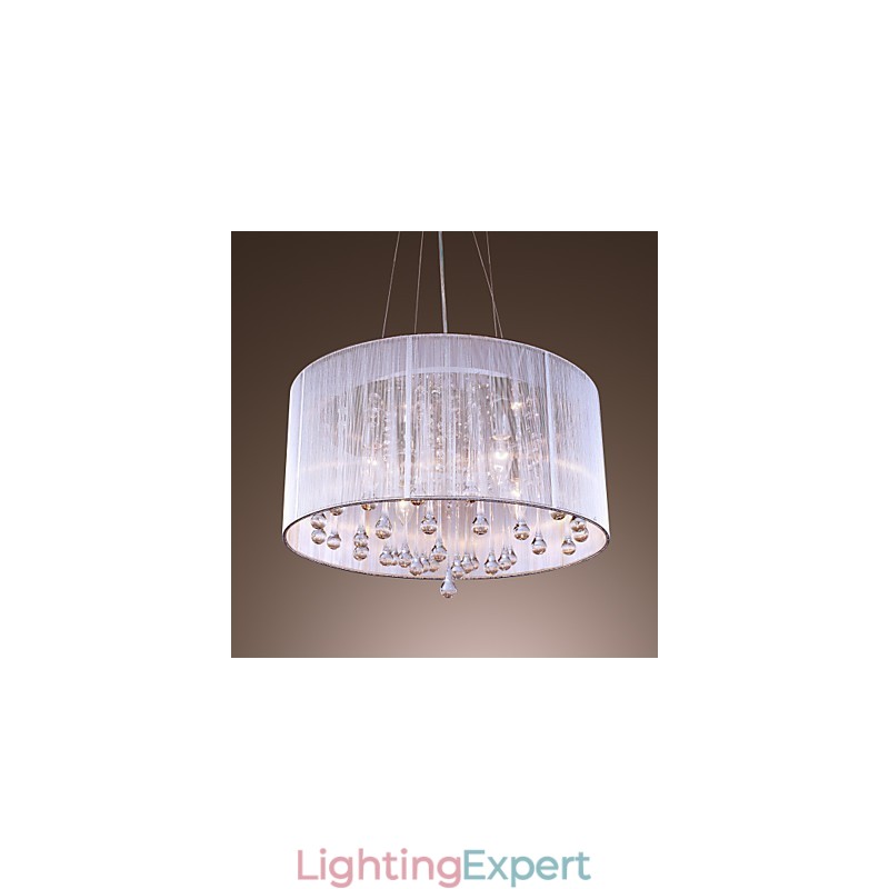 Modern Contemporary Drum Crystal Electroplated Metal Pendant Light