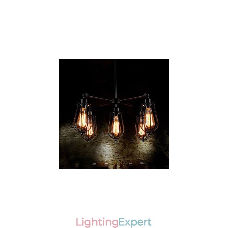 American Industrial Restoring Ancient Ways Wrought Iron Grapefruit 5 Head Droplight