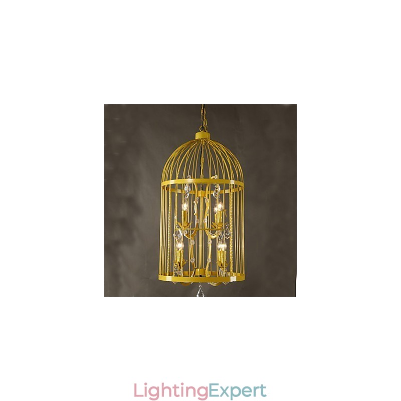 Vintage Iron Cage Staircase Lamp Chandelier Crystal A