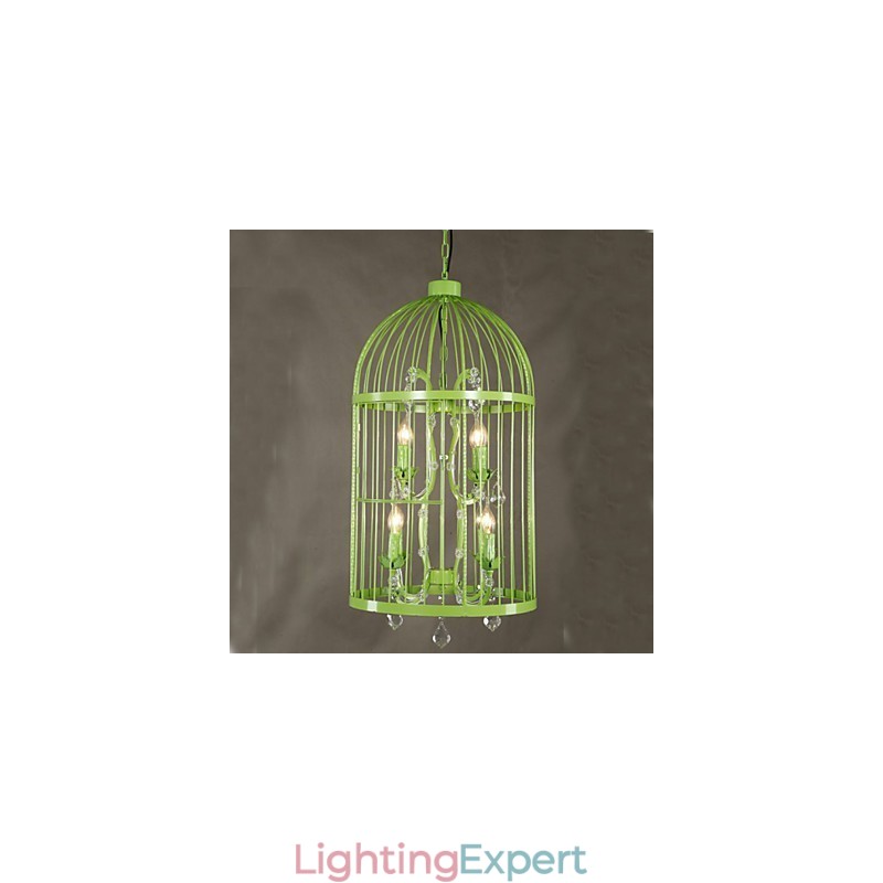 Vintage Iron Cage Staircase Lamp Chandelier Crystal A