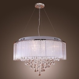 Modern Contemporary Drum Crystal Electroplated Pendant Light