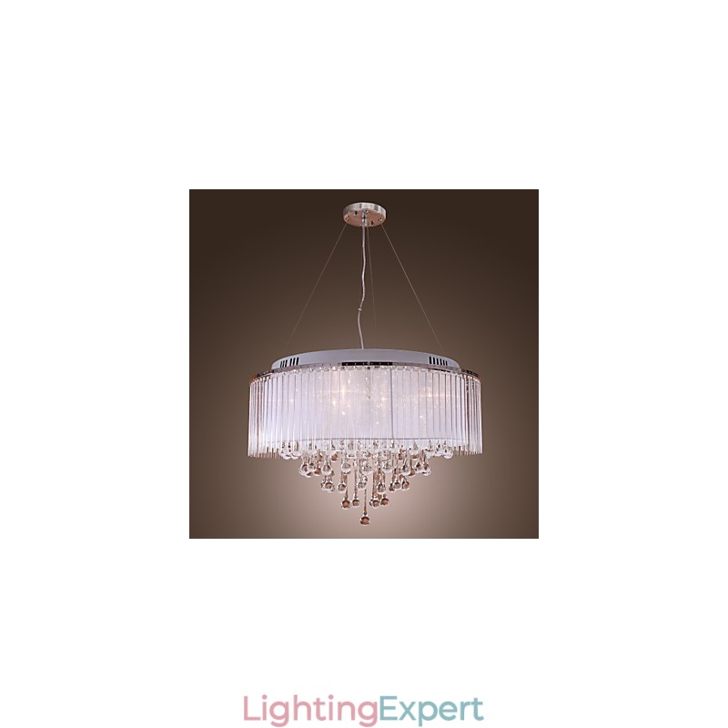 Modern Contemporary Drum Crystal Electroplated Pendant Light
