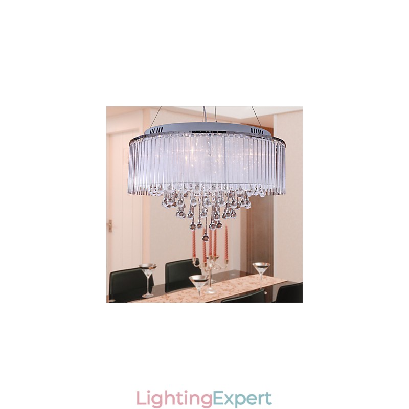 Modern Contemporary Drum Crystal Electroplated Pendant Light
