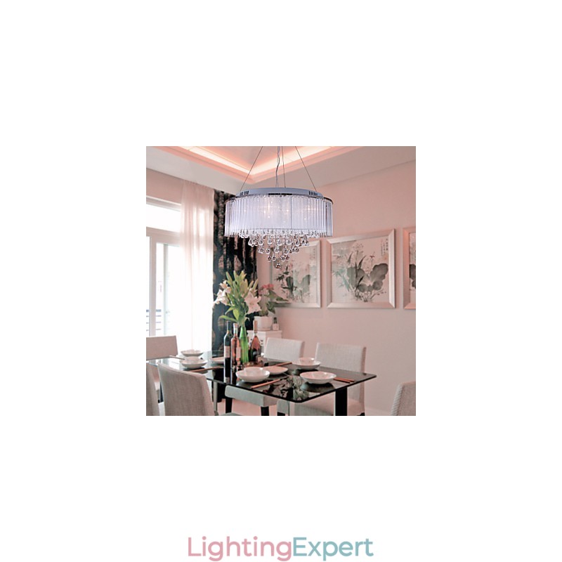 Modern Contemporary Drum Crystal Electroplated Pendant Light