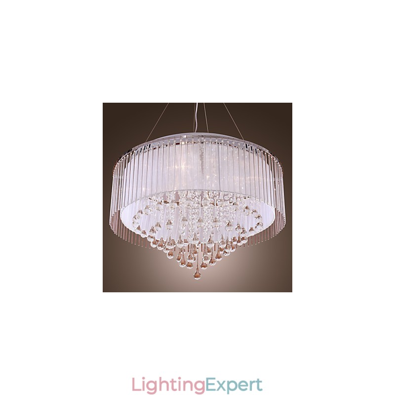 Modern Contemporary Drum Crystal Electroplated Pendant Light