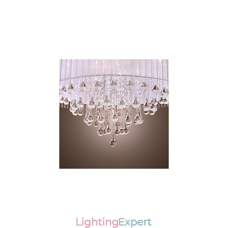 Modern Contemporary Drum Crystal Electroplated Pendant Light