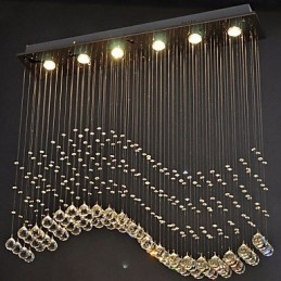 Pendant Light 6 Lights Modern Silver Canpoy Transparent Crystal Waves Ceiling Lighting Fixtures