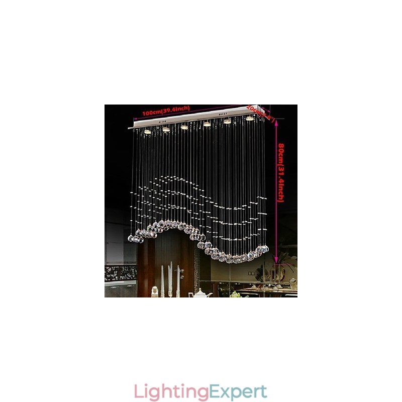 Pendant Light 6 Lights Modern Silver Canpoy Transparent Crystal Waves Ceiling Lighting Fixtures
