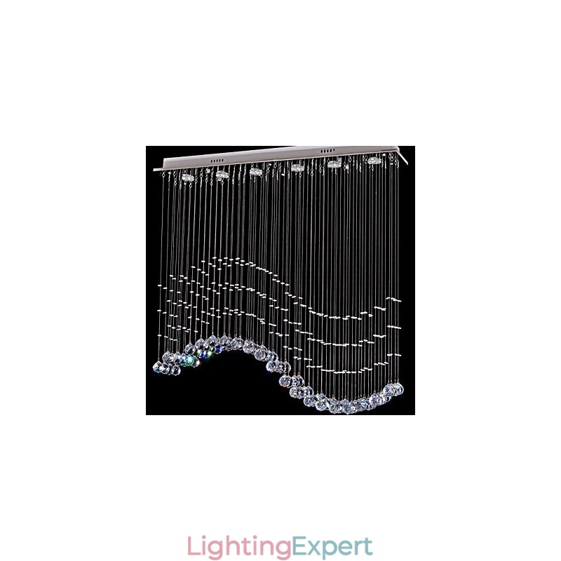 Pendant Light 6 Lights Modern Silver Canpoy Transparent Crystal Waves Ceiling Lighting Fixtures