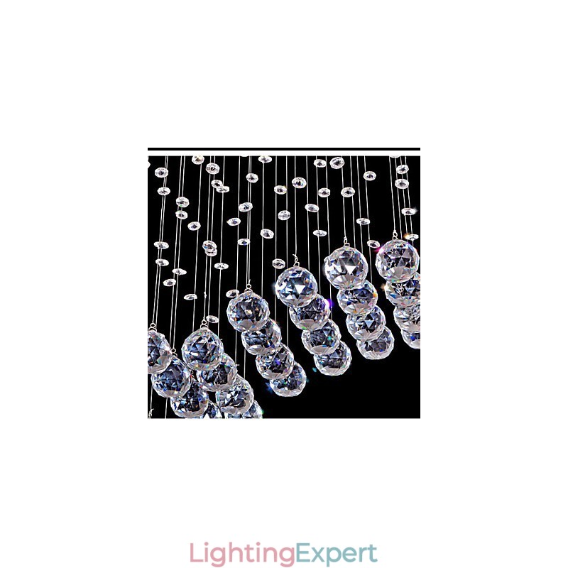 Pendant Light 6 Lights Modern Silver Canpoy Transparent Crystal Waves Ceiling Lighting Fixtures