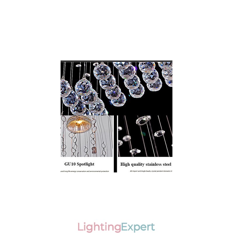Pendant Light 6 Lights Modern Silver Canpoy Transparent Crystal Waves Ceiling Lighting Fixtures