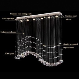 Pendant Light 6 Lights Modern Silver Canpoy Transparent Crystal Waves Ceiling Lighting Fixtures