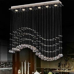 Pendant Light 6 Lights Modern Silver Canpoy Transparent Crystal Waves Ceiling Lighting Fixtures
