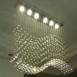 Pendant Light 6 Lights Modern Silver Canpoy Transparent Crystal Waves Ceiling Lighting Fixtures
