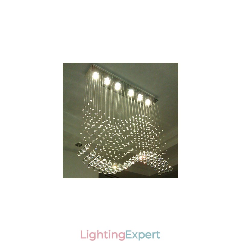Pendant Light 6 Lights Modern Silver Canpoy Transparent Crystal Waves Ceiling Lighting Fixtures