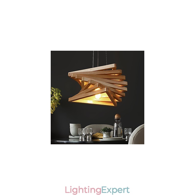 1Traditional Classic Country Mini Style Painting Wood Bamboo Pendant Light