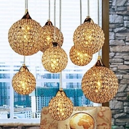 Modern Contemporary Globe Crystal Electroplated Metal Pendant Light