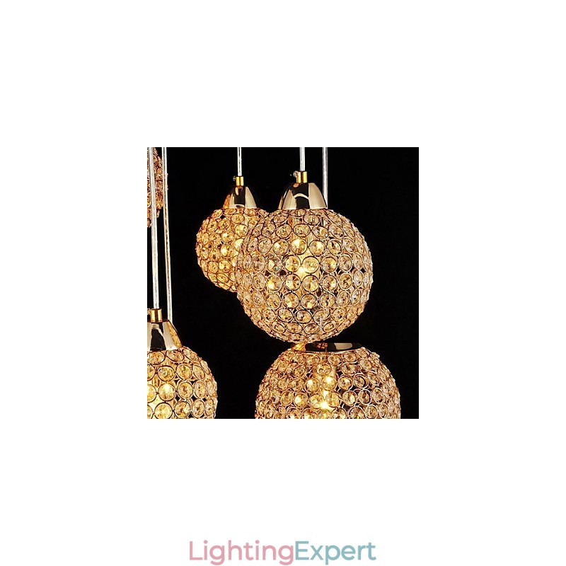 Modern Contemporary Globe Crystal Electroplated Metal Pendant Light