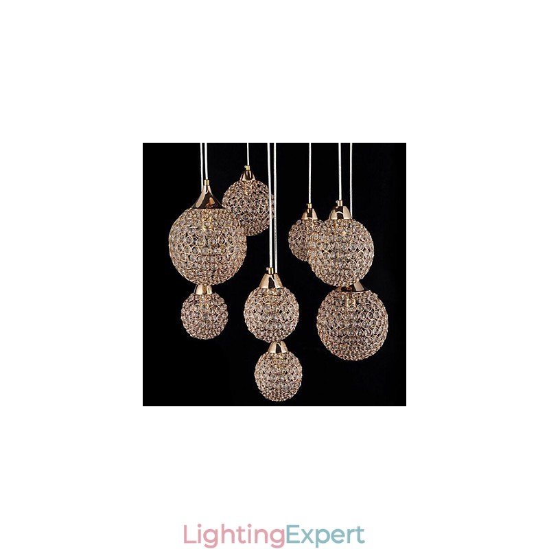 Modern Contemporary Globe Crystal Electroplated Metal Pendant Light
