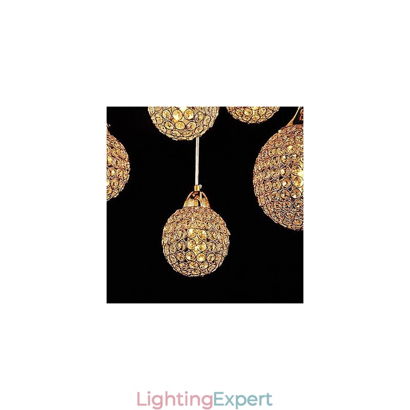 Modern Contemporary Globe Crystal Electroplated Metal Pendant Light