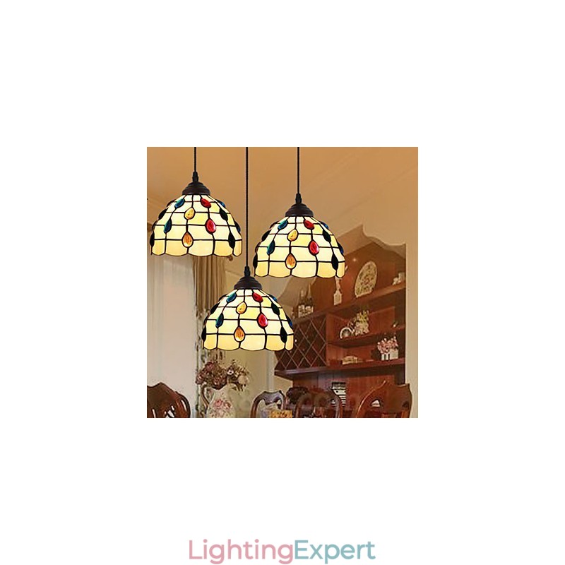 European Rural Creative Arts Stained Glass Chandelier Restoring Ancient Ways Lamp Light