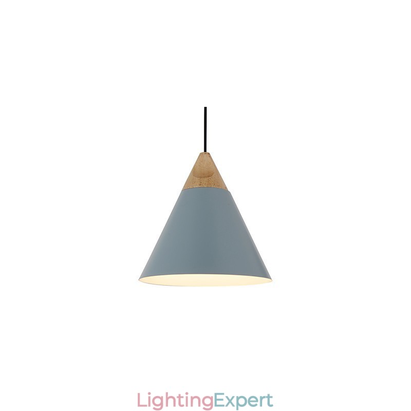 Mini Artistic Cone Pendant Lamp 1 Light Mordern Simplicity Finish Black White Dusty Blue Aluminum & Wooden Droplight