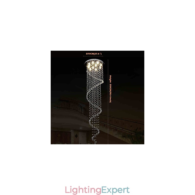 Modern Crystal Pendant Light Chandelier Lighting Lamps Fixtures with Single Spiral D70CM H250CM