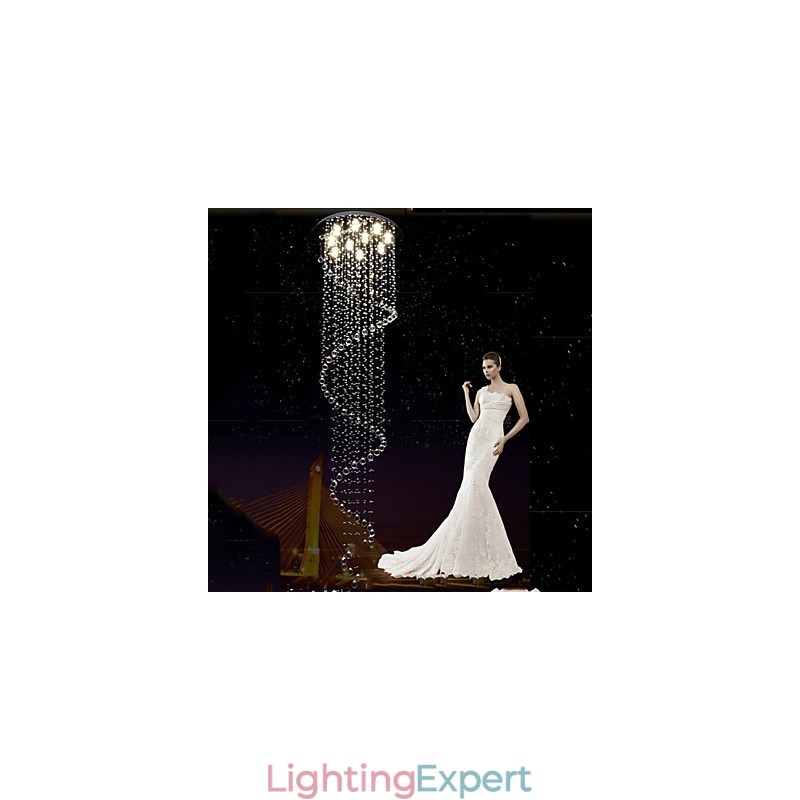 Modern Crystal Pendant Light Chandelier Lighting Lamps Fixtures with Single Spiral D70CM H250CM