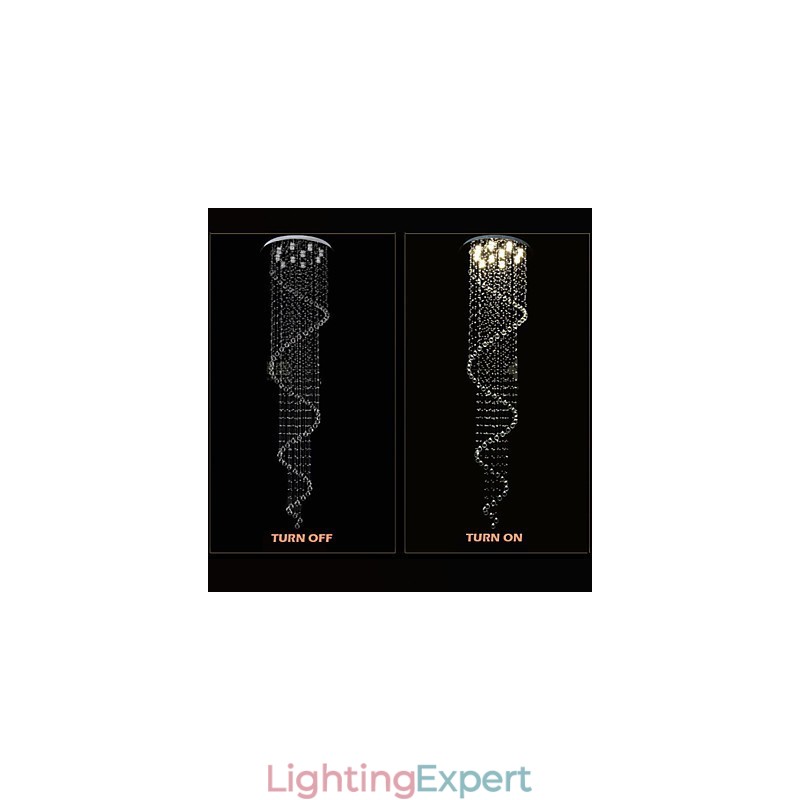 Modern Crystal Pendant Light Chandelier Lighting Lamps Fixtures with Single Spiral D70CM H250CM