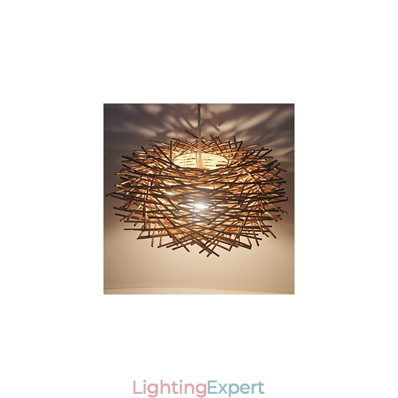 Modern Rural Cany Art Woven Rattan Single Head Droplight Lamp
