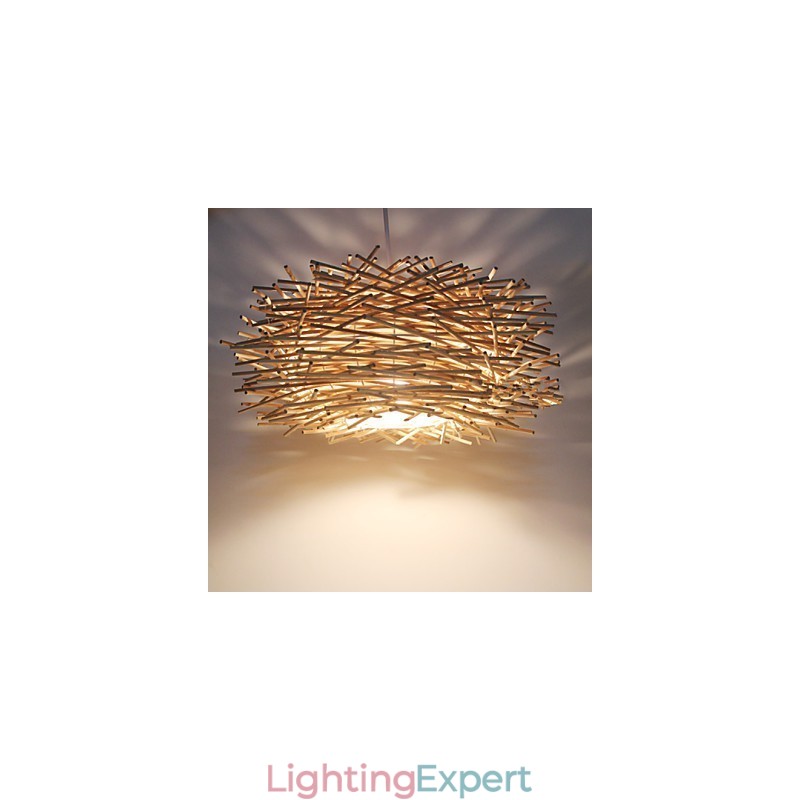 Modern Rural Cany Art Woven Rattan Single Head Droplight Lamp