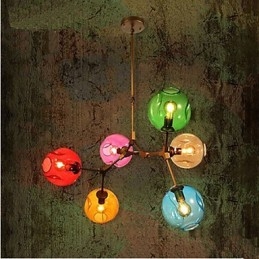 Art Color Glass Bulb Pendant 6 Light Chandelier