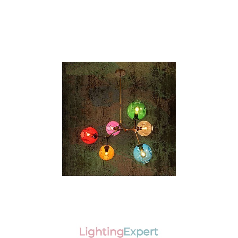 Art Color Glass Bulb Pendant 6 Light Chandelier