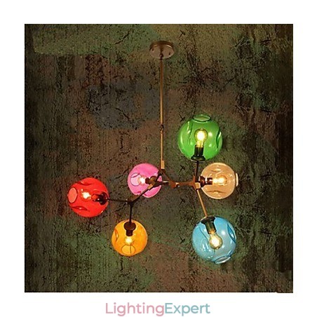 Art Color Glass Bulb Pendant 6 Light Chandelier Art Color Glass Bulb Pendant 6 Light Chandelier