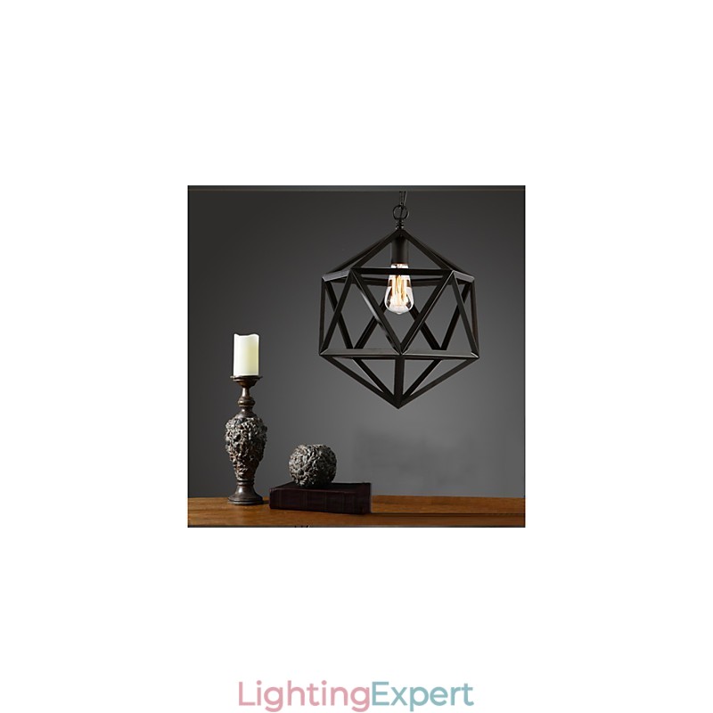 Retro industrial lamp droplight hexahedron artistic originality wrought iron Pendant Light