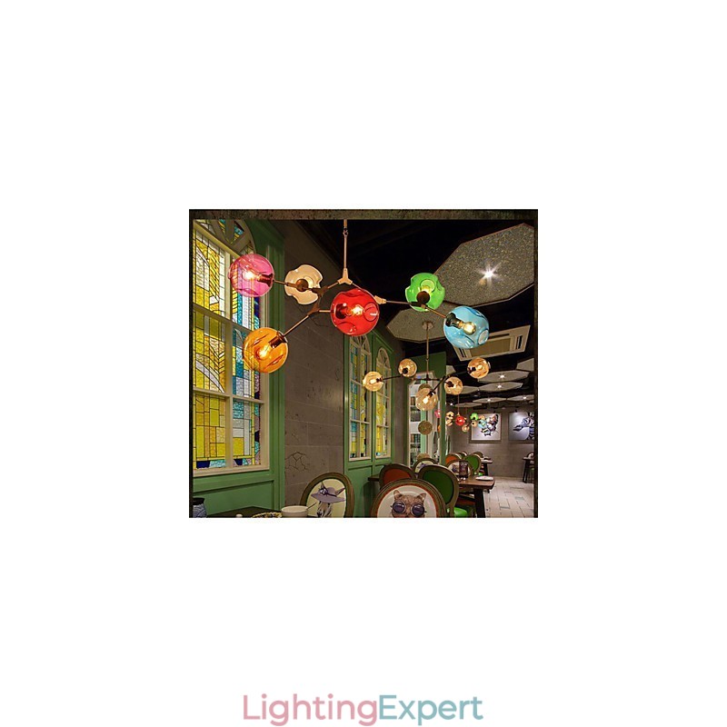 Art Color Glass Bulb Pendant 6 Light Chandelier
