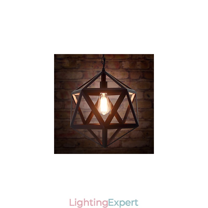 Retro industrial lamp droplight hexahedron artistic originality wrought iron Pendant Light