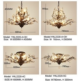 Vintage Crystal Flush Mount 7Lights Metal Painting Black OR Gold