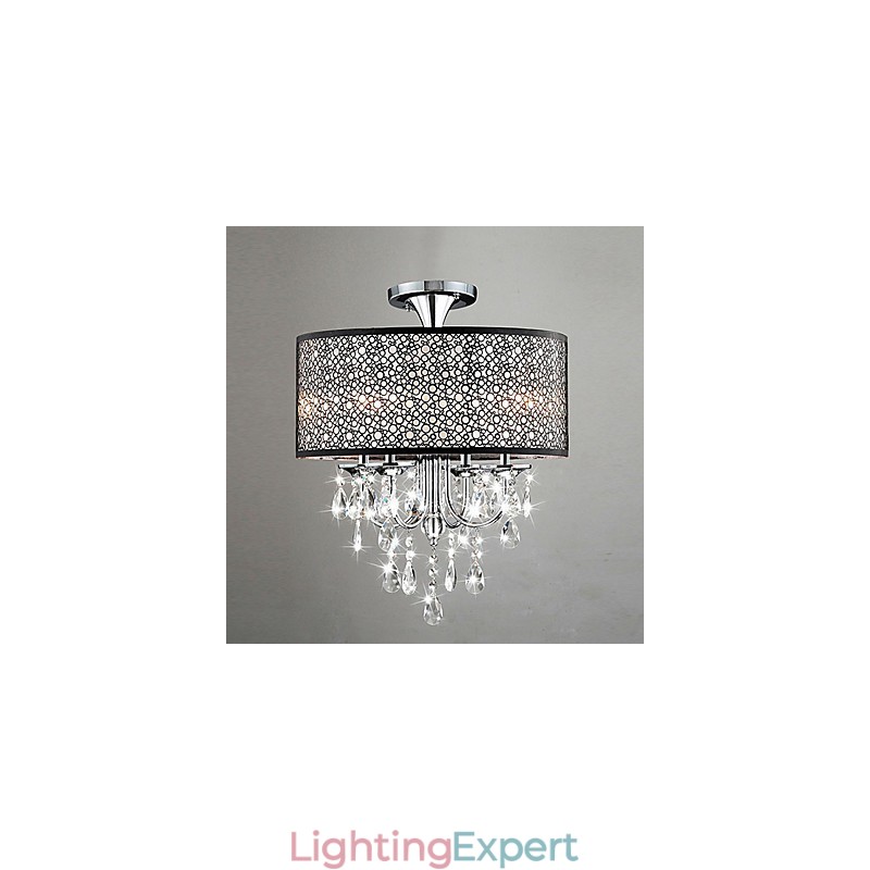 Modern Contemporary Drum Crystal Mini Style Chrome Chandelier