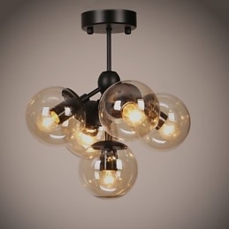 Chandelier 5 Lights Glass Ball Lights Retro Outdoors Garage Metal